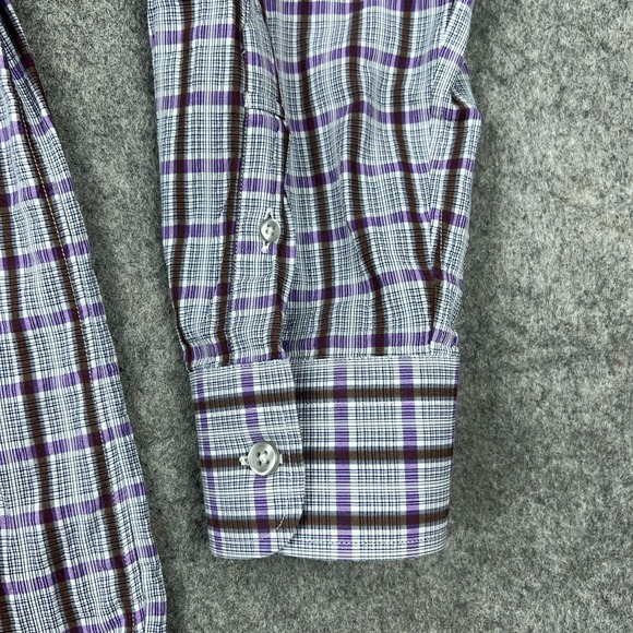 Hickey Freeman Shirt Mens Large Purple Plaid Long Sleeve‎ Button Down Cotton - Picture 5 of 12